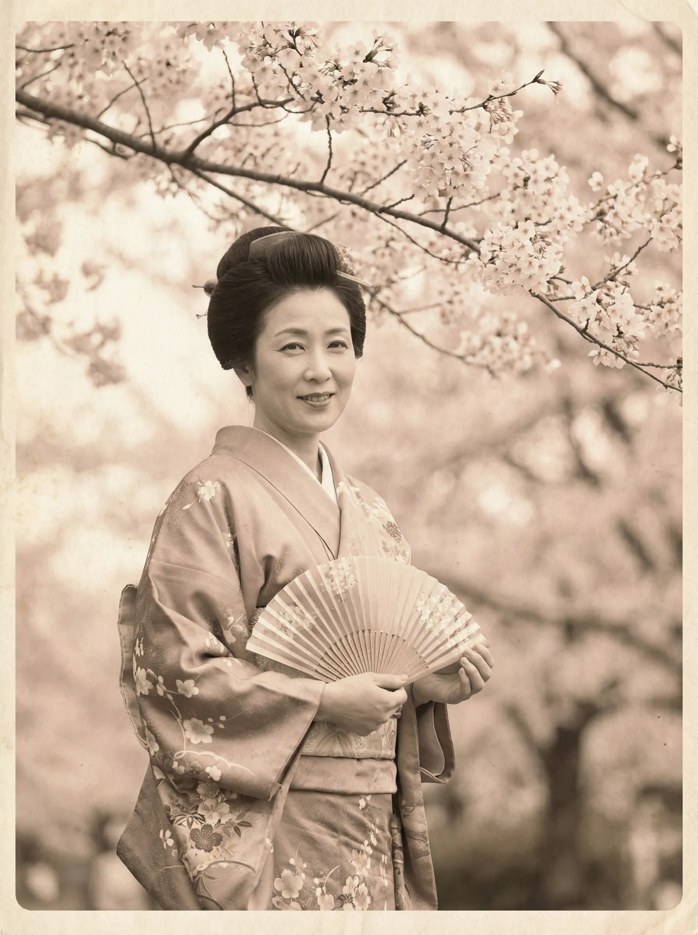 一位持扇的优雅 里番-里番动漫视频 在樱花树下的复古写真